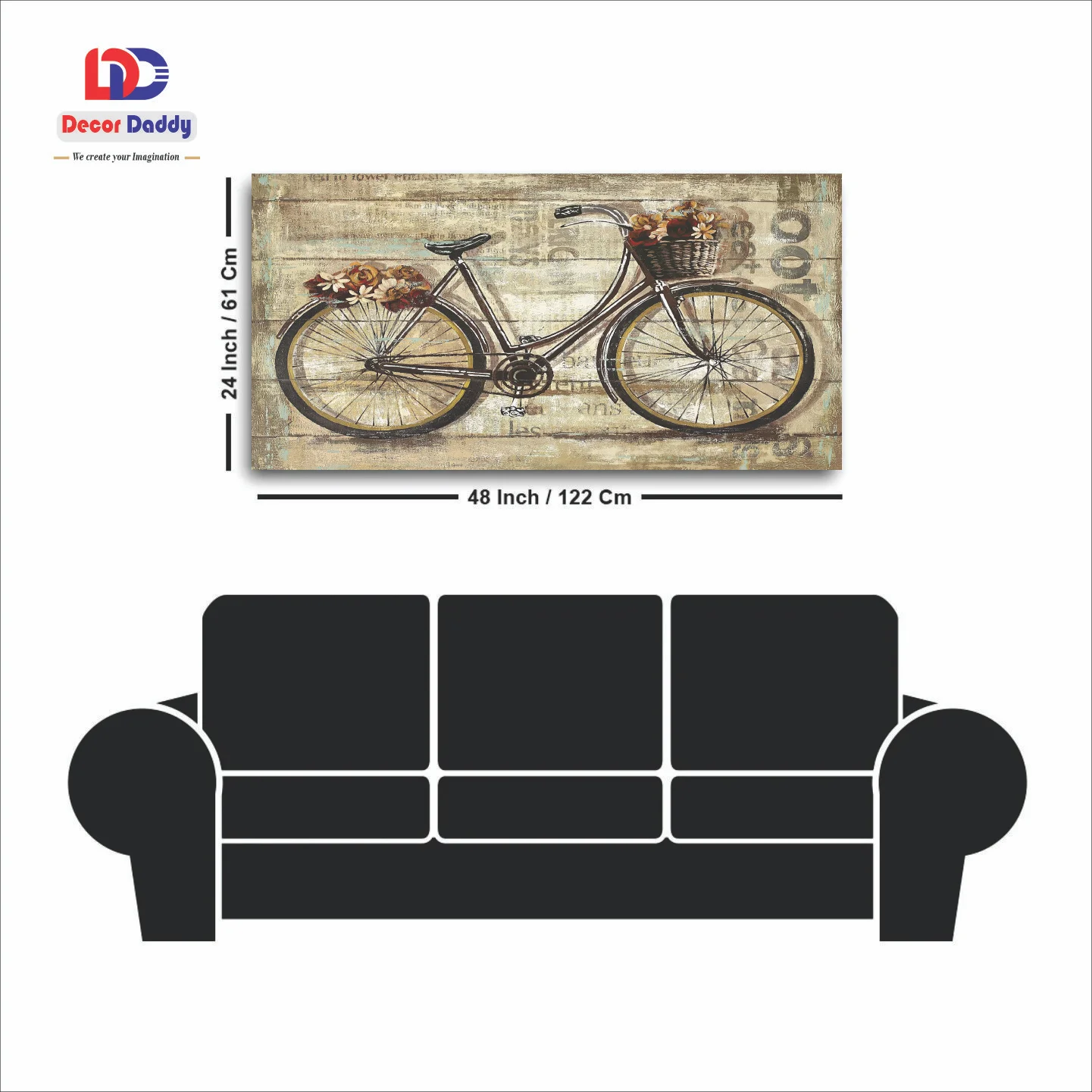 Vintage Bicycle with Flowers Canvas Wall Painting  decorative masterpiece for home decor